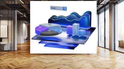 3D minimalist illustration with business graph and analytics data on isometric. Online statistics and data Analytics. Isolated on transparent background Wall mural