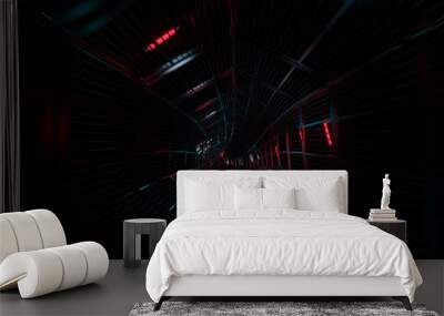 realistic sci-fi dark corridor with red light. futuristic tunnel with grunge metal walls. cyberpunk  Wall mural