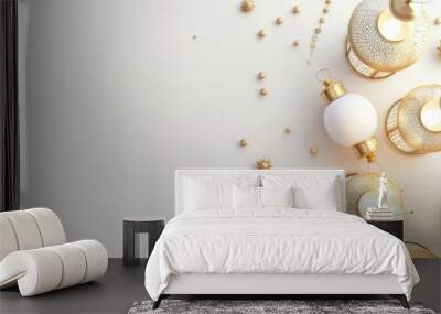 Golden Lanterns and Decorations on a White Background Wall mural