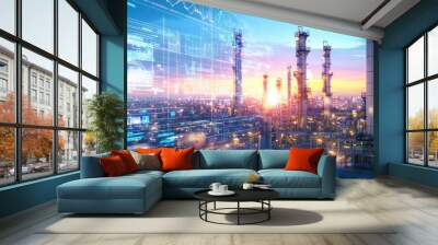 Industrial Complex at Sunset with Digital Overlay Wall mural