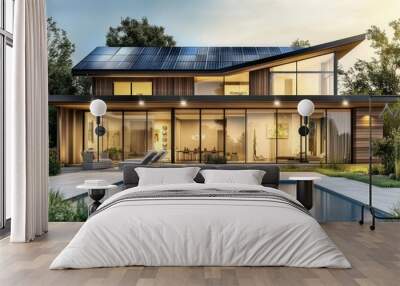 Modern Home With Solar Panels and Pool Wall mural