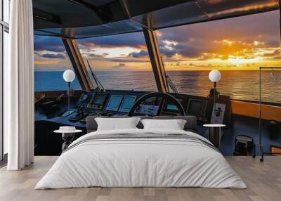 Sunset view from the ship's bridge Wall mural