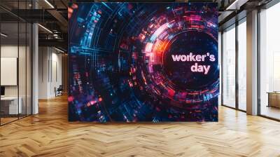 A high-tech banner design where the text Data Protection is rendered within a holographic sphere. representing the protective barrier of data security design Wall mural