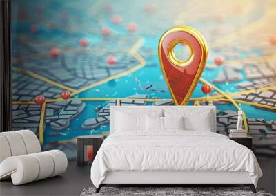 A stock illustration depicting a vector map with a pin pointer. This illustration is perfect for indicating specific locations or points of interest on maps, offering a clear and visually appealing  Wall mural