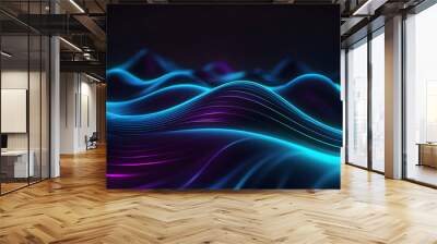 Abstract tech background design with minimal curving lines that glow neon blue design. smooth, recurrent geometric motion design Wall mural