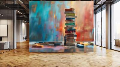 A man standing on a stack of books Wall mural