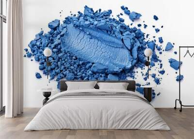 Blue paint brush stroke and crushed eyeshadow isolated on white background Wall mural