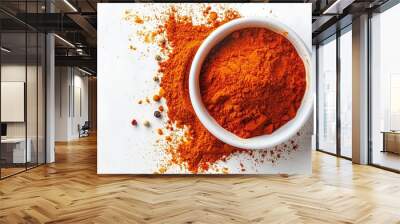 Bowl of paprika powder isolated on white background, top view Wall mural