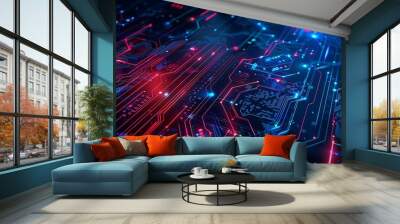 Circuit board futuristic background. 3d rendering, 3d illustration. Wall mural