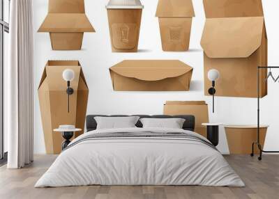 collection of various cardboard boxes on white background. each one is shot separately Wall mural