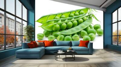 Fresh green peas isolated on white background. Wall mural