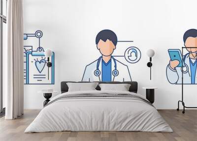 Isometric flat 3D concept of telemedicine, online health care and medical services. Wall mural