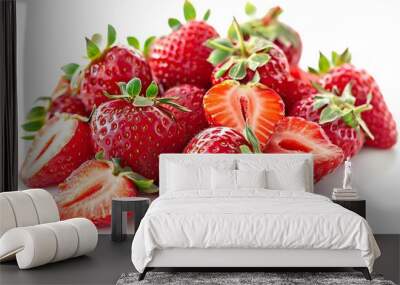 Strawberries isolated on white background. Fresh strawberry with leaves. Wall mural