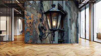 Vintage street lamp on the wall of a house in the evening Wall mural