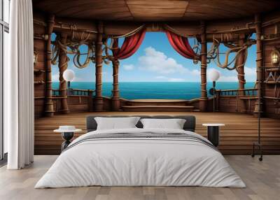 Empty pirate ship deck background for theatre stage scene design. Wall mural