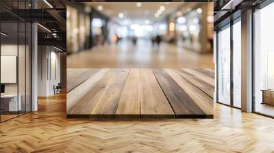 Empty wooden table with a blurred background design Wall mural