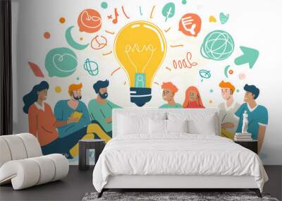 Illustrate the success and excitement of a startup pitch event, showcasing entrepreneurs presenting innovative ideas, potential investors, and the entrepreneurial spirit in action, design Wall mural