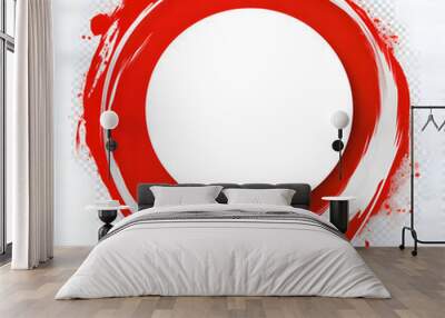 Red and white background, a circular geometric shape with a circle pattern decoration in the middle of the frame design, cartoon style design, a high-end sense, a large blank space for text design Wall mural