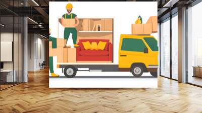 Workers Loading Boxes into a Delivery Truck for Transportation Wall mural