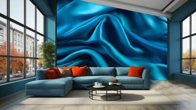 Blue background, fabric satin texture Wall mural