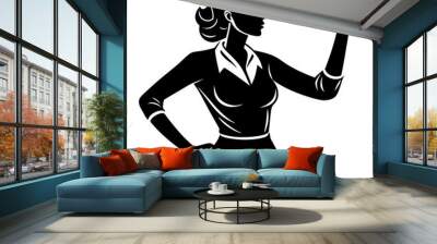 Black and white silhouette of a woman pointing finger up (9) Wall mural