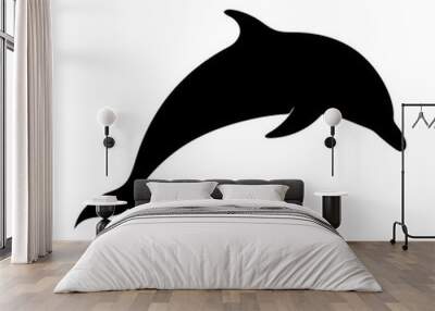 Black silhouette vector sketch of a dolphin isolated on a white background (15) Wall mural