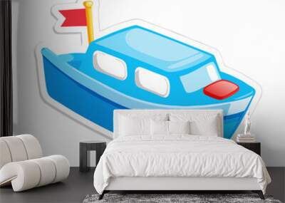 Boat toy cartoon sticker design on a isolated white background (5) Wall mural