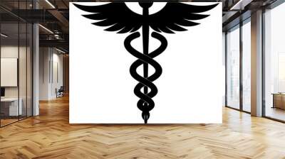 Caduceus health symbol Asclepius's Wand icon black color, silhouette, vector, illustration (18) Wall mural