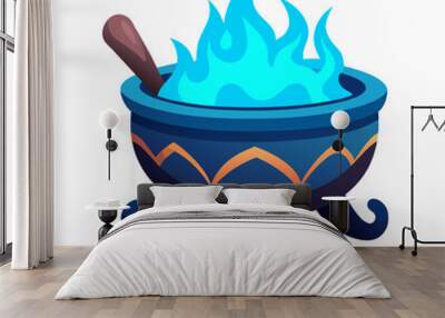 Fantasy cauldron with magic blue elixir cartoon icon on a isolated white background (1) Wall mural