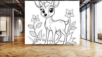 Fawn coloring page isolated white background  (1) Wall mural