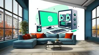 Modern desktop computer concept illustration on a isolated white background (2) Wall mural