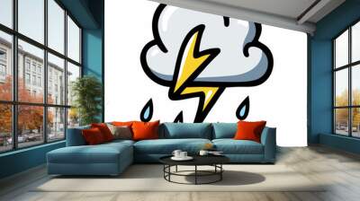 Thunderstorm Hand Drawn Doodle Icon, isolated white background (25) Wall mural