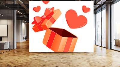 Valentine present Hearts flying from open gift box on a isolated white background (11) Wall mural