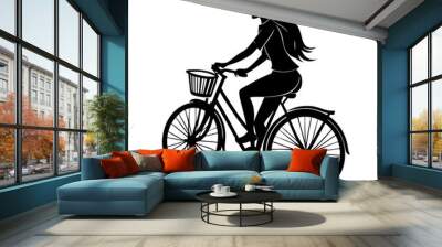 Woman riding a bicycle silhouette on a white background vector (25) Wall mural