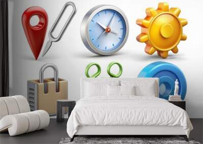 3d illustration copyright symbol concept with lock near stopwatch around business network Wall mural