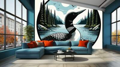 loon silhouette vector illustration, Loon silhouette vector art illustration with white background Wall mural