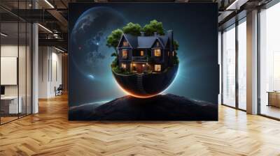 Medieval Building: Illustration of a Medieval Building With a moon behind
 Wall mural