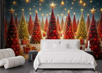 xmas tree in winter snowy woods, blue seasonal landscape background 3D illustration
 Wall mural