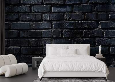 Black brick wall texture. Abstract grunge background for creative design Wall mural