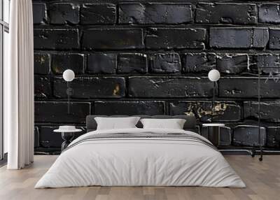 Black brick wall texture. Abstract grunge background for creative design Wall mural