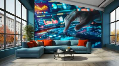 Businessman hand working with virtual panel, digital data for marketing analysis Wall mural