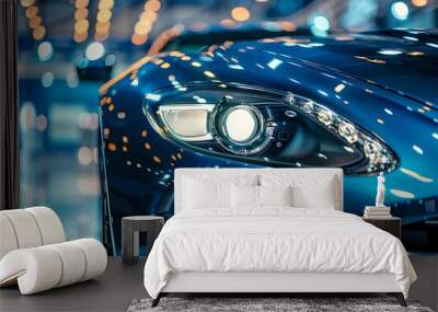 Close up of modern car headlight with bokeh background Wall mural