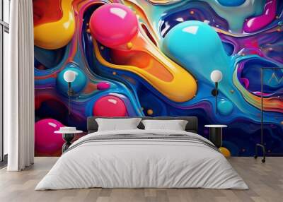 colorfull liquid acrylic paint or fluid bubble flow wallpaper Wall mural