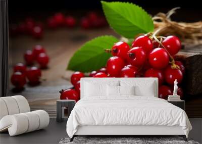 Fresh Cranberry fruits. Ripe Cranberrys on wooden background Wall mural