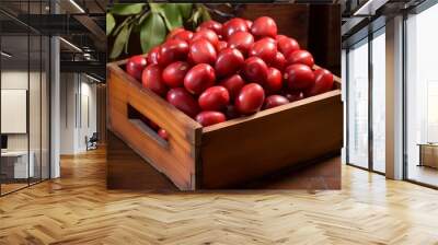 Fresh ripe Jujubes in wooden crate Wall mural