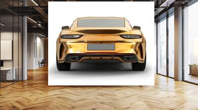 Golden car, back view isolated on white background Wall mural