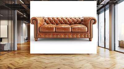 Leather chester brown sofa isolated on white background Wall mural