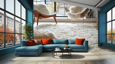 Living room interior with fluffy carpet and stylish furniture Wall mural