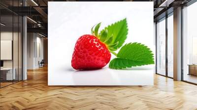 Strawberry with leaf fruit on white background Wall mural