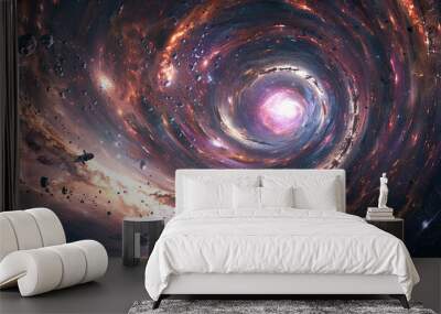 Astronaut in space exploration, gateway to another universe. space, cosmonaut and galaxy for poster, banner or background , future, science fiction and astronomy watercolor art, black hole  Wall mural